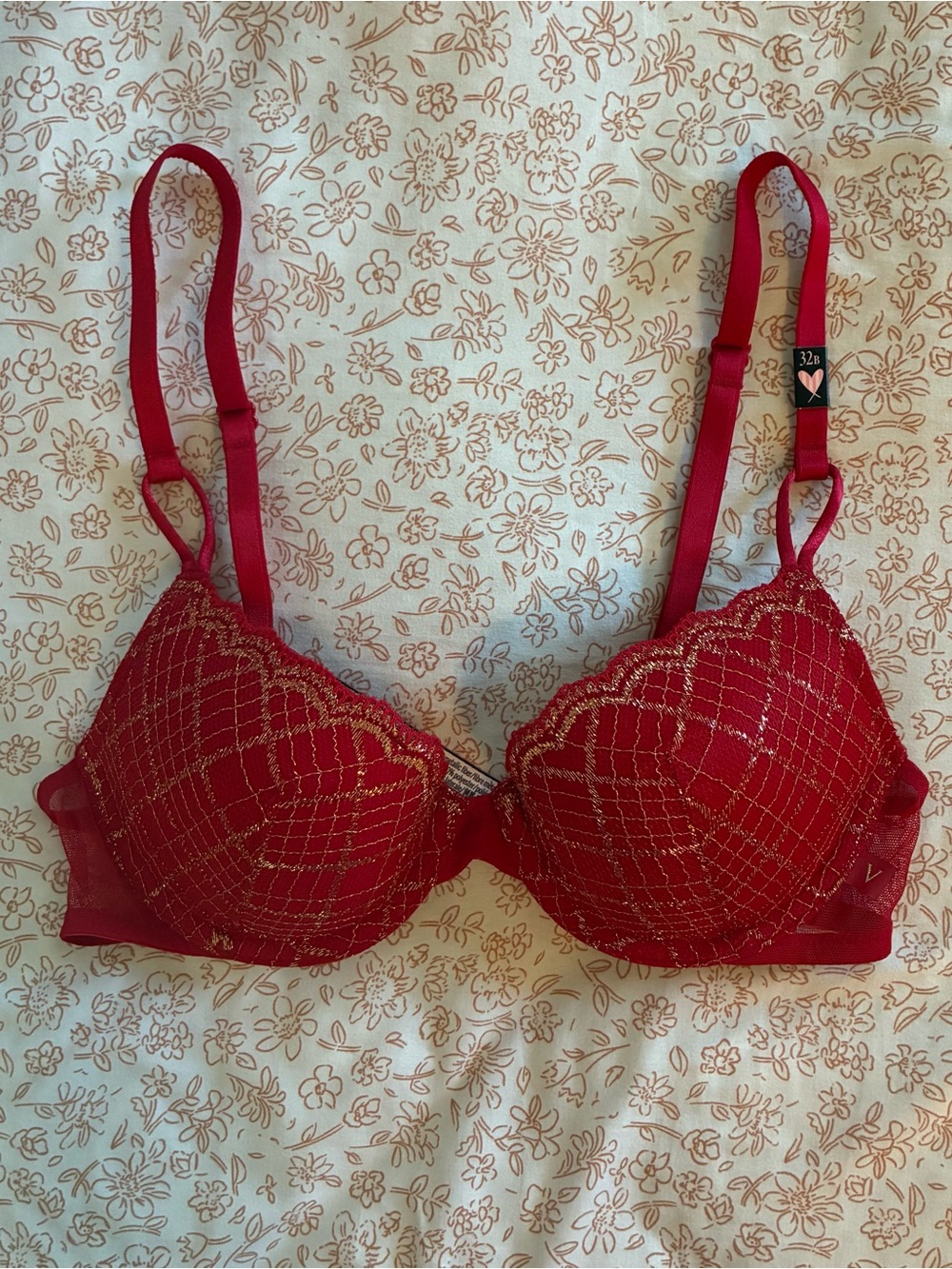 Victoria's Secret Sexy Tee Lightly-Lined Demi Bra Red with Gold Accents